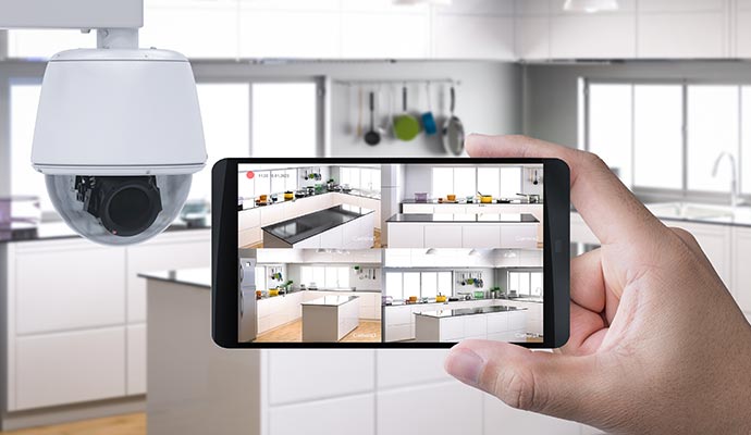 kitchen 3d rendering mobile connect with security camera